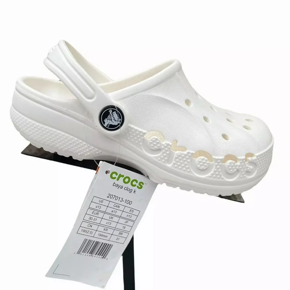 Crocs Baya Little Boy's/Girl's Slip-on Clogs Size‎ 13 Solid White Water Friendly
